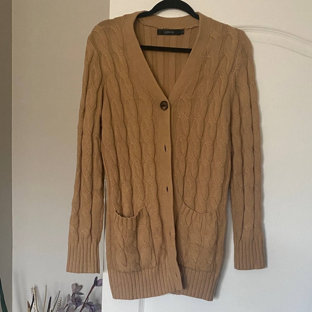Cozy Camel Cable Knit Cardigan